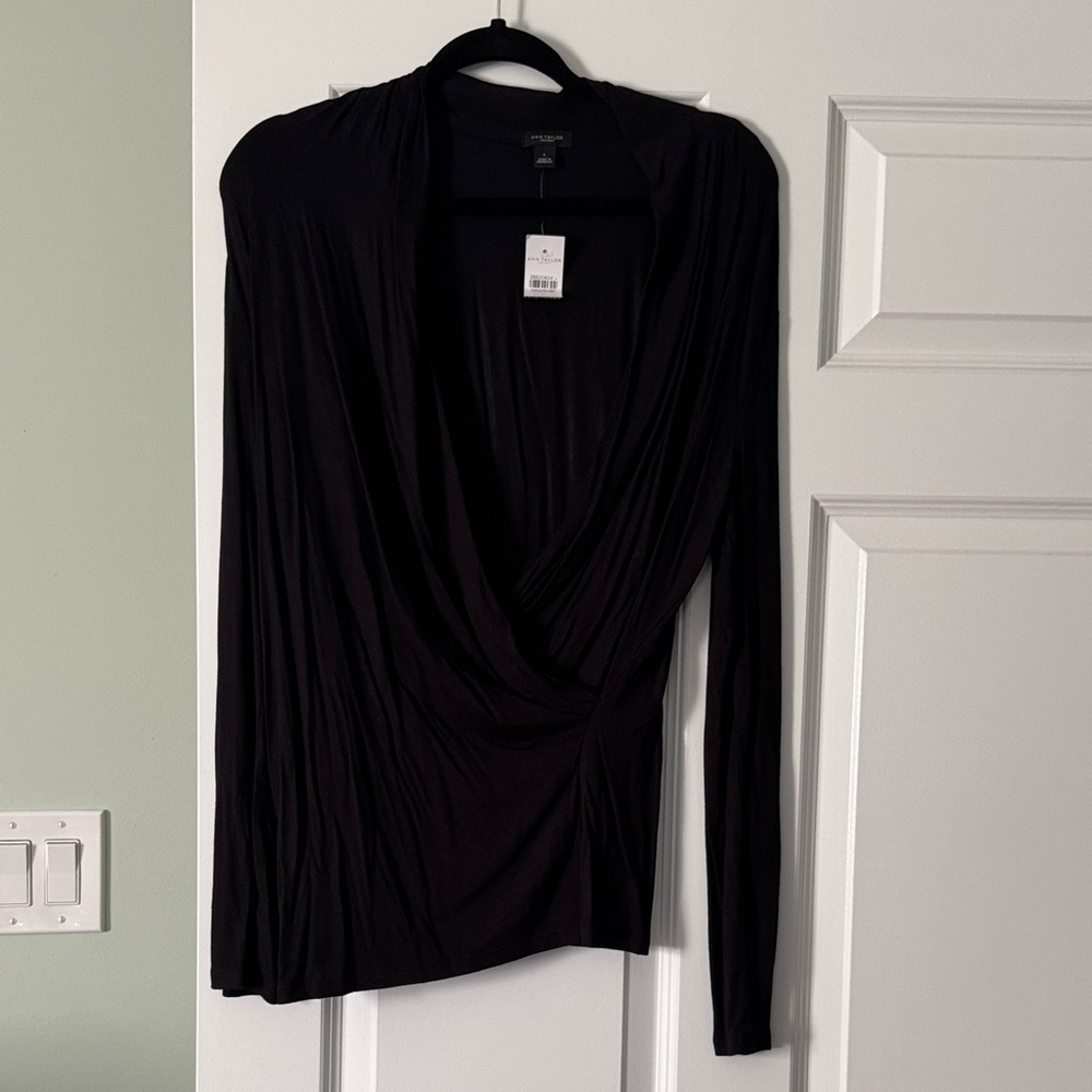 Ann Taylor Factory Elegant Black Long Sleeve Blouse